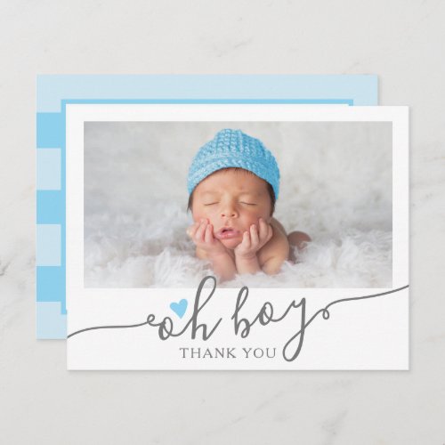 Simple Blue Heart Boy Baby Shower Photo Thank You