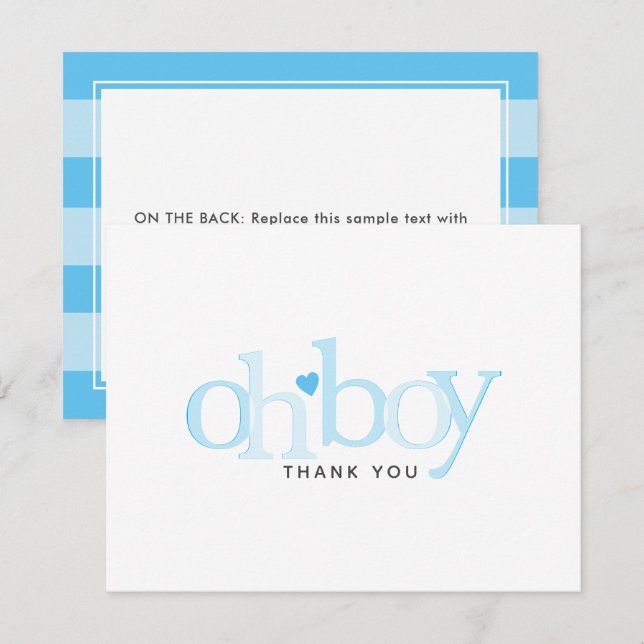 Simple Blue Heart Boy Baby Shower Thank You Card (Front/Back)