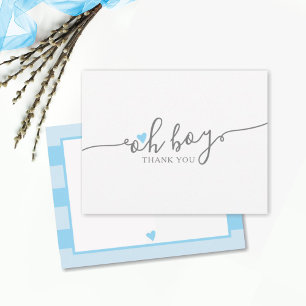 Simple Blue Heart Boy Baby Shower Thank You Card