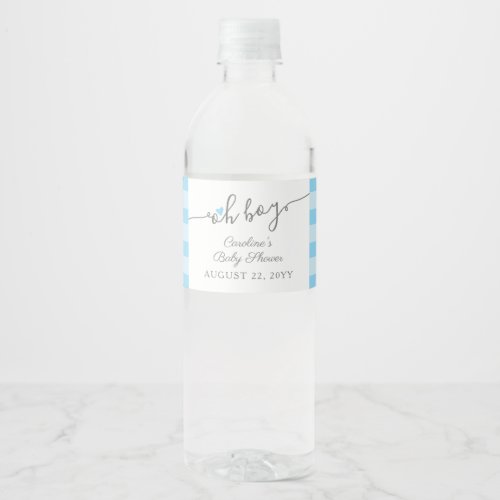Simple Blue Heart Boy Baby Shower Water Bottle Label