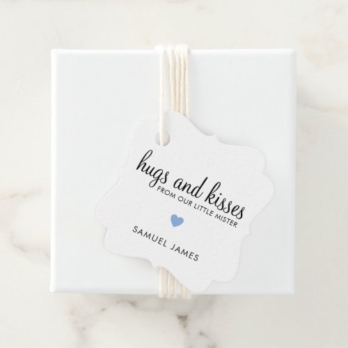 Simple Blue Heart Boy Elegant Cute Baby Shower Favor Tags