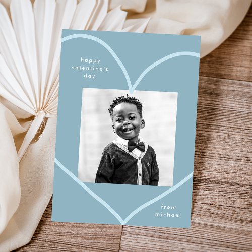 Simple Blue Heart Classroom Valentines Day Card