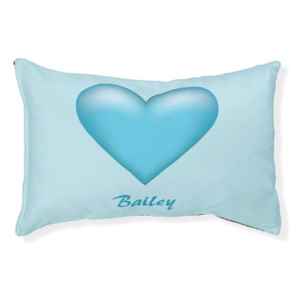 Simple Blue Heart &amp; Custom Pet Name Bed