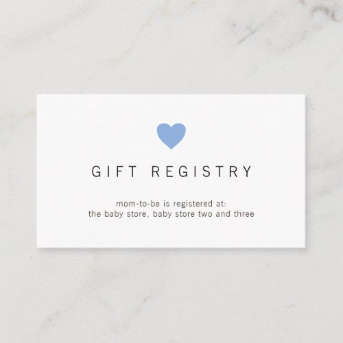 Simple Blue Heart Gift Registry Boy Baby Shower Enclosure Card