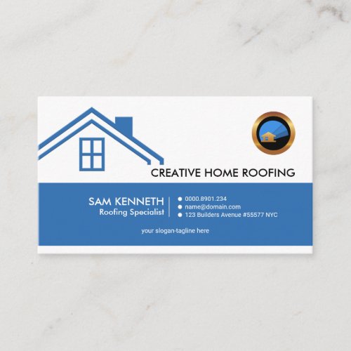 Simple Blue Home Roof Elegant Stylish Roofer Business Card