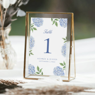 Simple Blue Hydrangea Flower Large Table Number