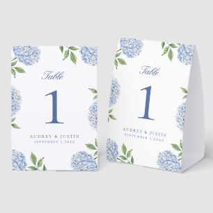 Simple Blue Hydrangea Flower Table Number Paper Table Tent