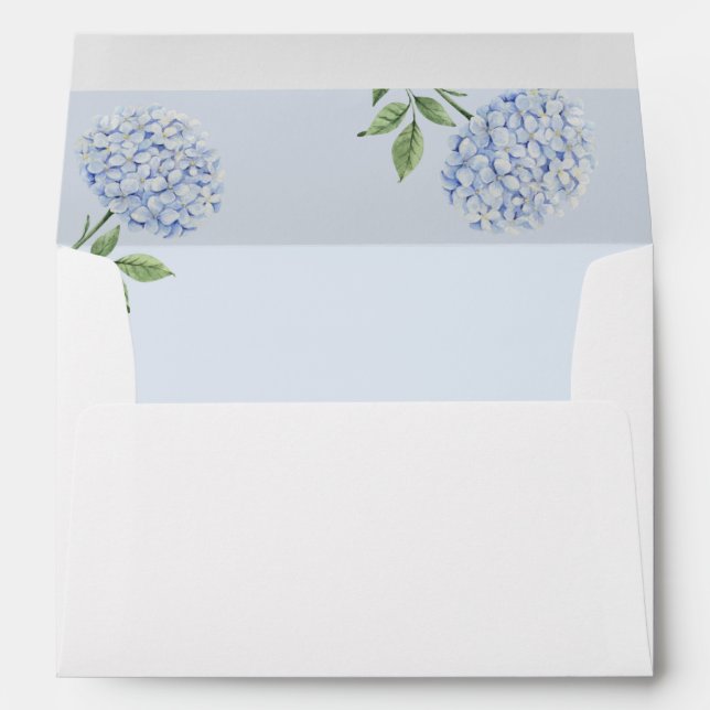 Simple Blue Hydrangea Flower Wedding Envelope (Back (Bottom))