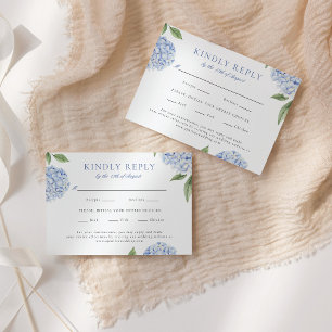 Simple Blue Hydrangea Food Choice Wedding Reply RSVP Card