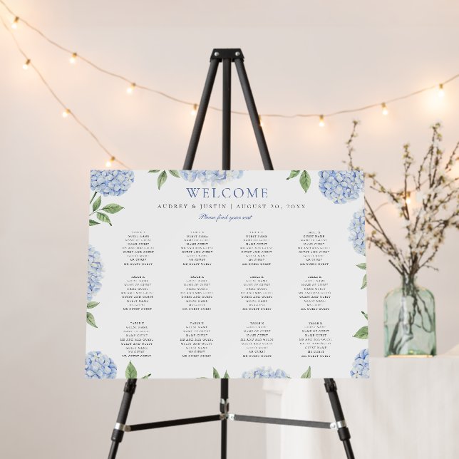 Simple Blue Hydrangea, Landscape Seating Chart Foam Board (In Situ (Stand))