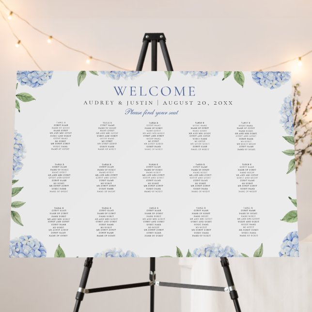 Simple Blue Hydrangea Landscape XL Seating Chart Foam Board (In Situ (Stand))