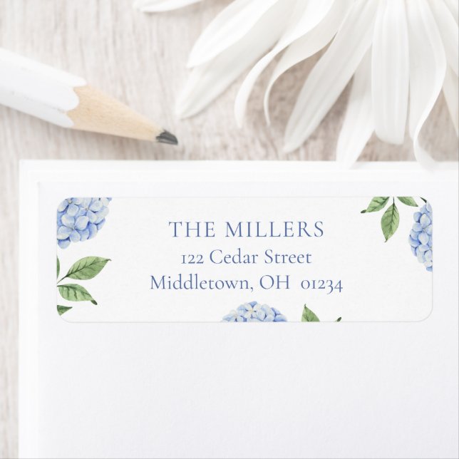 Simple Blue Hydrangea Personalized Return Address Label (Insitu)