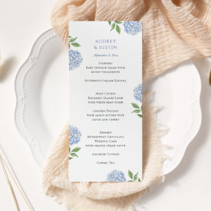 Simple Blue Hydrangea Wedding Dinner, Tall Menu