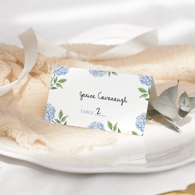 Simple Blue Hydrangea Wedding Place Cards (Creator Uploaded)