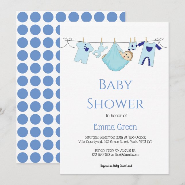 Simple Blue illustration Boy Baby Shower Invitation (Front/Back)