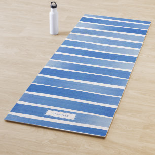 Simple Blue Indigo Stripe Relaxing Personalized Yoga Mat