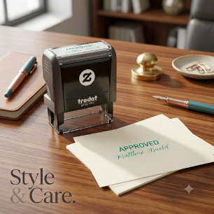 Simple Blue Ink 'APPROVED' with Custom Signature Self-inking Stamp