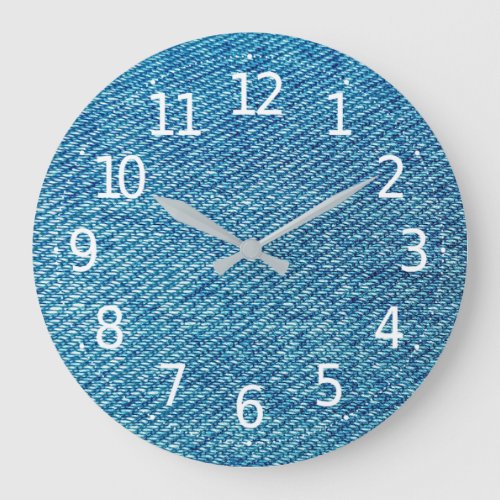 Simple Blue Jeans Denim Textile Texture  Large Clock