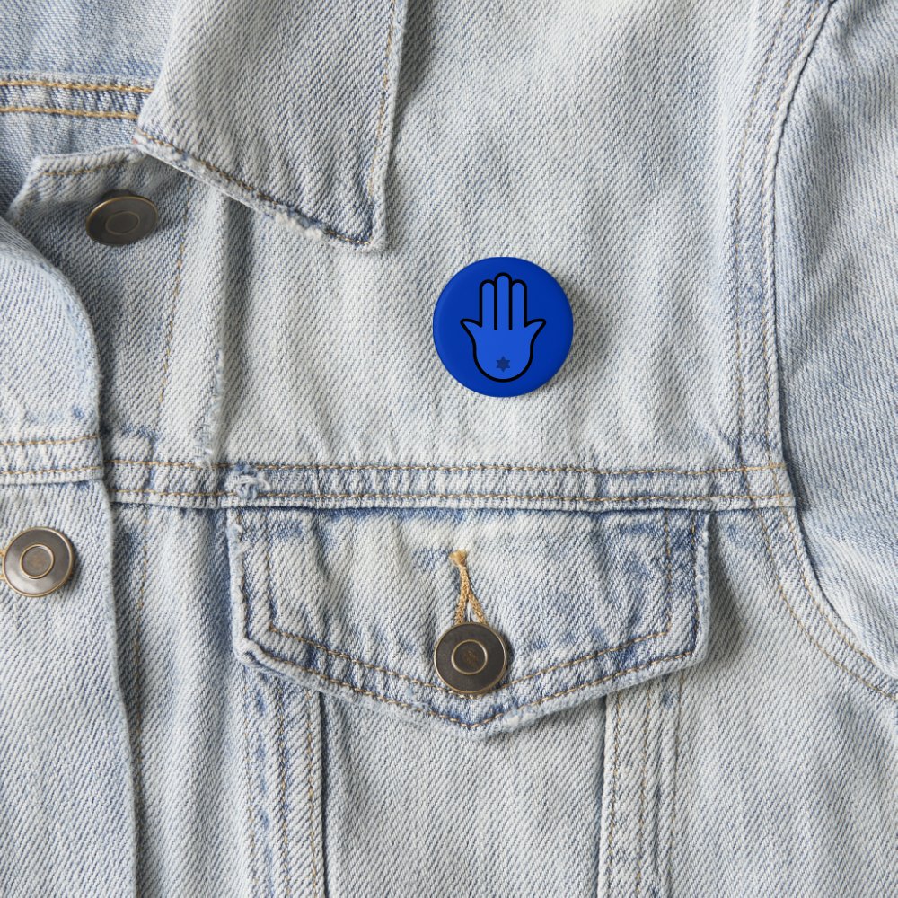 Disover Simple Blue Jewish Hamsa with Star of David Pin Button