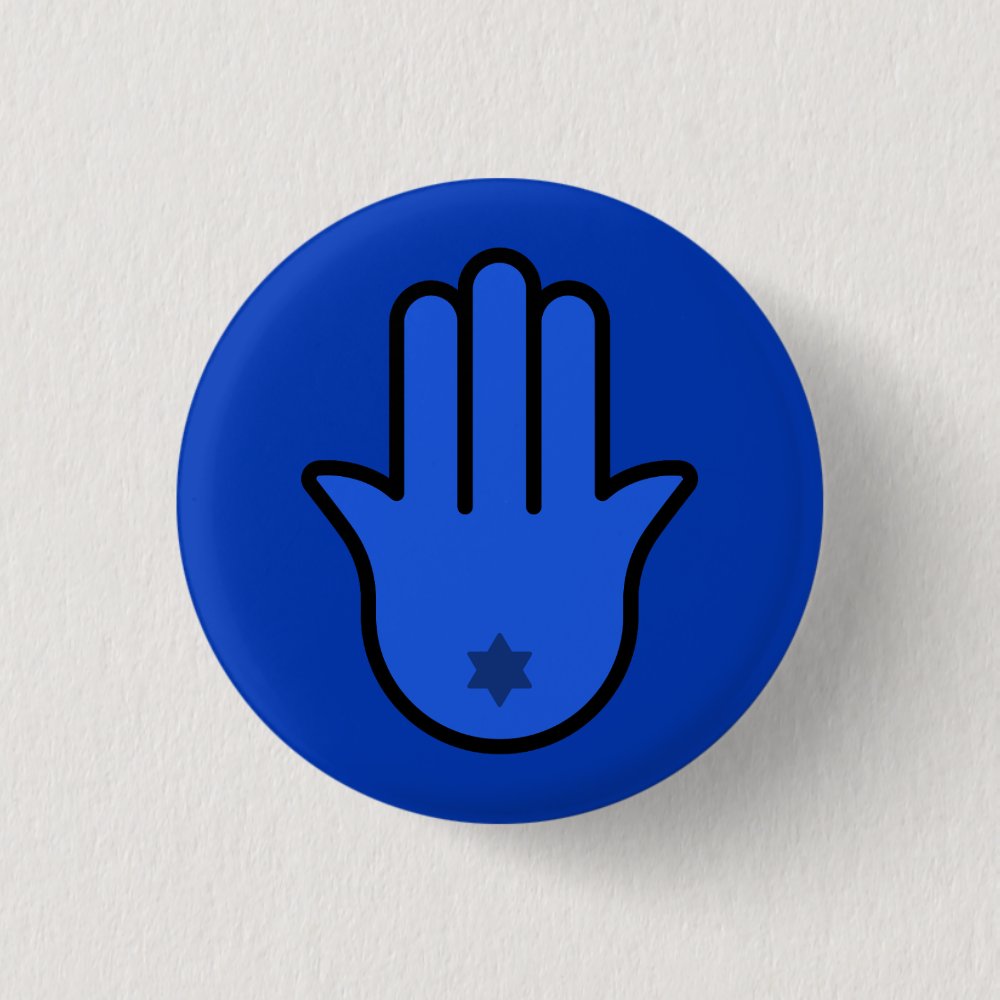 Disover Simple Blue Jewish Hamsa with Star of David Pin Button