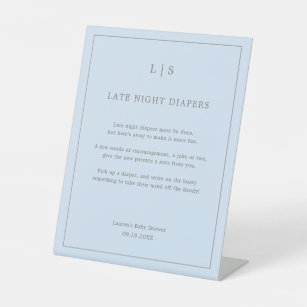 Simple Blue Late Night Diapers Baby Shower Game Pedestal Sign