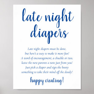 Simple Blue Late Night Diapers Cerulean Shower Poster