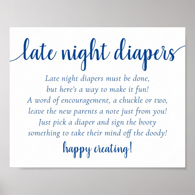 Simple Blue Late Night Diapers | Cerulean Shower Poster (Front)