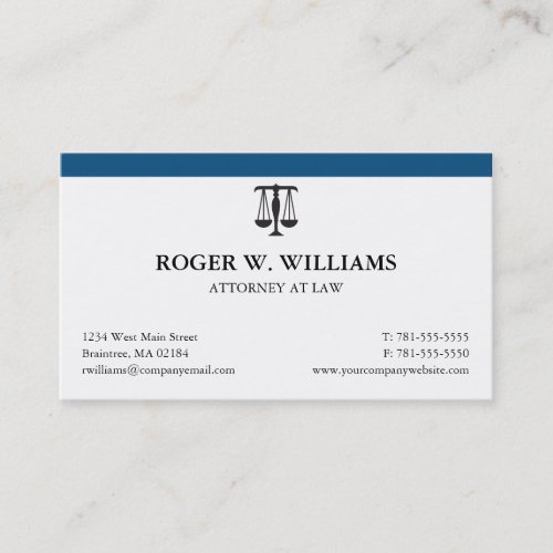 Simple Blue Law Attorney Justice Scale Business Card