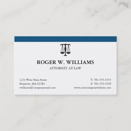 Customizable Clean Attorney Business Card with Justice Scale
