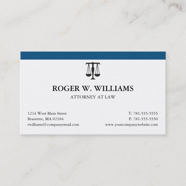 Simple Blue Law Attorney Justice Scale Business Card (Front)