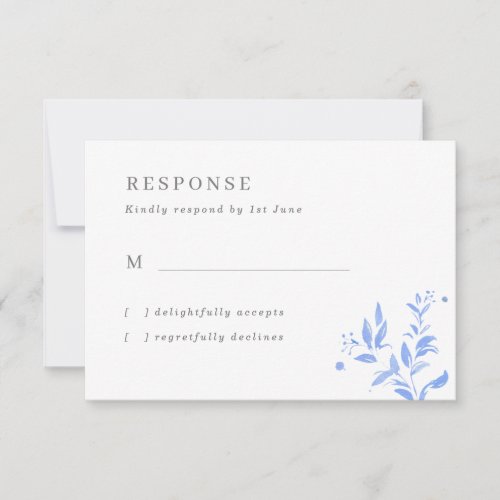 Simple Blue Leaves Wedding RSVP Card