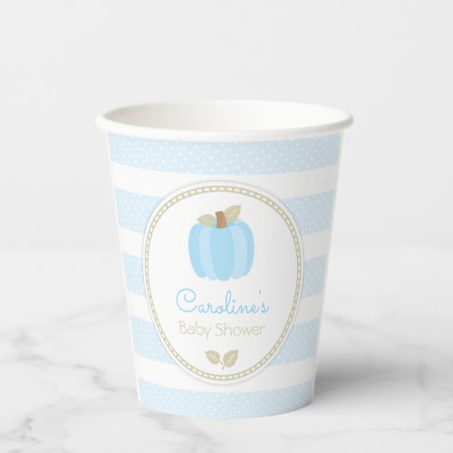 Simple Blue Little Pumpkin Baby Shower Paper Cups