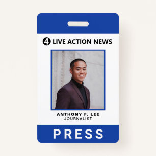Simple Blue Logo Press Employee Photo ID Badge