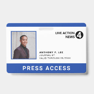 Simple Blue Logo Press Employee Photo ID Badge