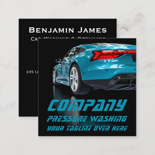 Simple Blue Luxury Car Company QR Code Square Business Card