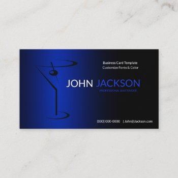 Simple Blue Martini Bartender Template Business Card by BartenderSchool at Zazzle