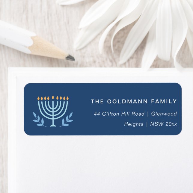 Simple Blue Menorah Candles Hanukkah Address Label (Insitu)