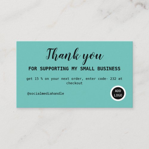 simple blue minimal modern thank you business card