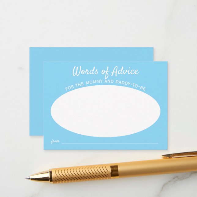 Simple Blue Minimalist Baby Shower Word of Advice Enclosure Card (Front/Back In Situ)