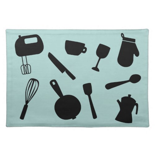 Simple blue minimalist baking cooking pattern cloth placemat