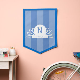 Simple blue modern baby name monogram nursery pennant