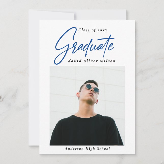 Simple Blue Modern Minimalist 2 Photo Graduation   Invitation (Front)