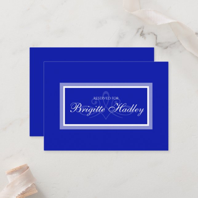 Simple blue modern minimalist wedding place card (Front/Back In Situ)