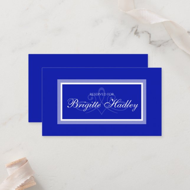Simple blue modern minimalist wedding place card (Front/Back In Situ)