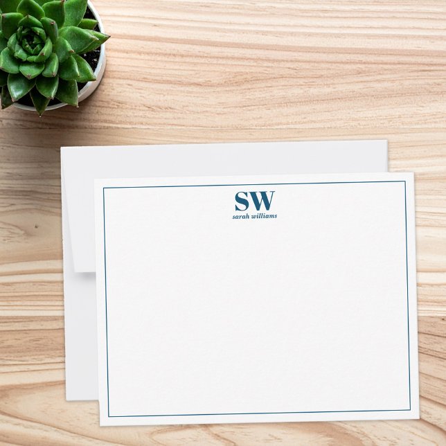 Simple Blue Modern Personalized Monogram Note Card (Creator Uploaded)