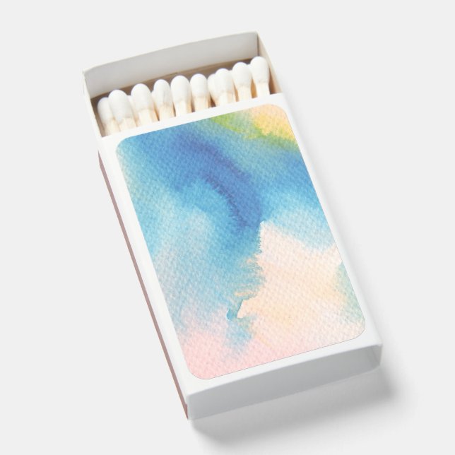 Simple Blue Modern Watercolor Wedding Favor Matchboxes (Front Open)