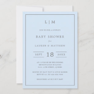 Simple Blue Monogram Boy Couples Baby Shower Invitation