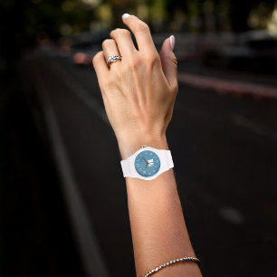 Simple Blue Monogram Minimalist Initial Stylish Watch