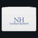 Simple Blue Monogram Modern<br><div class="desc">Modern ipad cover featuring a simple and minimal blue and white design with your monogram in a bold font along with your name.</div>