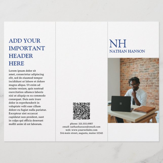 Simple Blue Monogram Modern Brochure Flyer (Front)